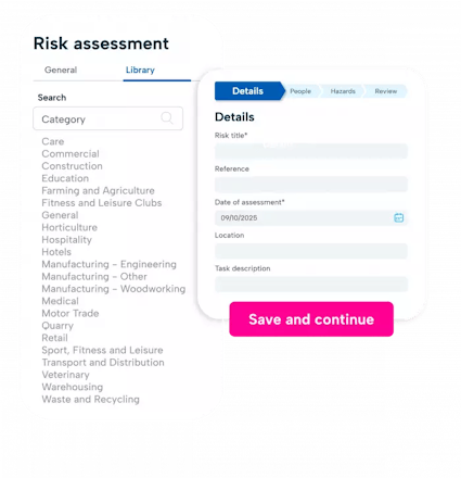The image displays a screenshot of the risk assessment library found within BrightSafe