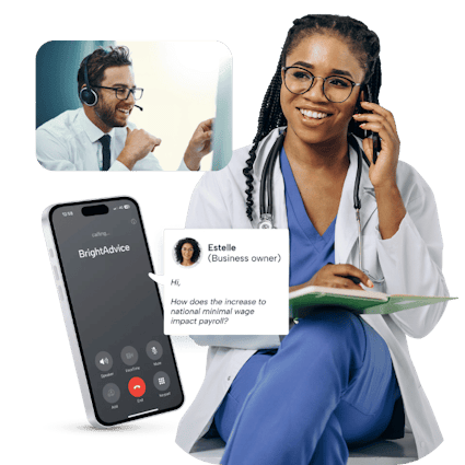 BrightAdvice employment and HR advice line for care workers A nurse can be seen calling the BrightHR employment law advice line for expert support from the BrightHR team