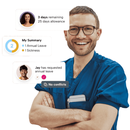 HR software for the Irish care industry A nurse is standing with their arms folded wearing a care uniform