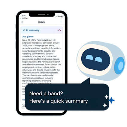 AI summaries of HR documents An image displays the AI tools built into BrightHR's document storage
