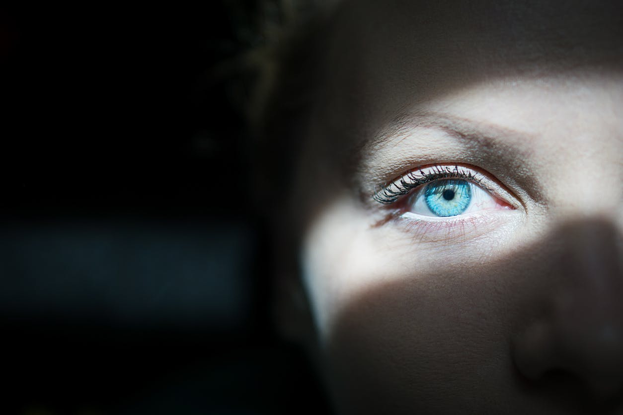 A close-up of a woman's eye
