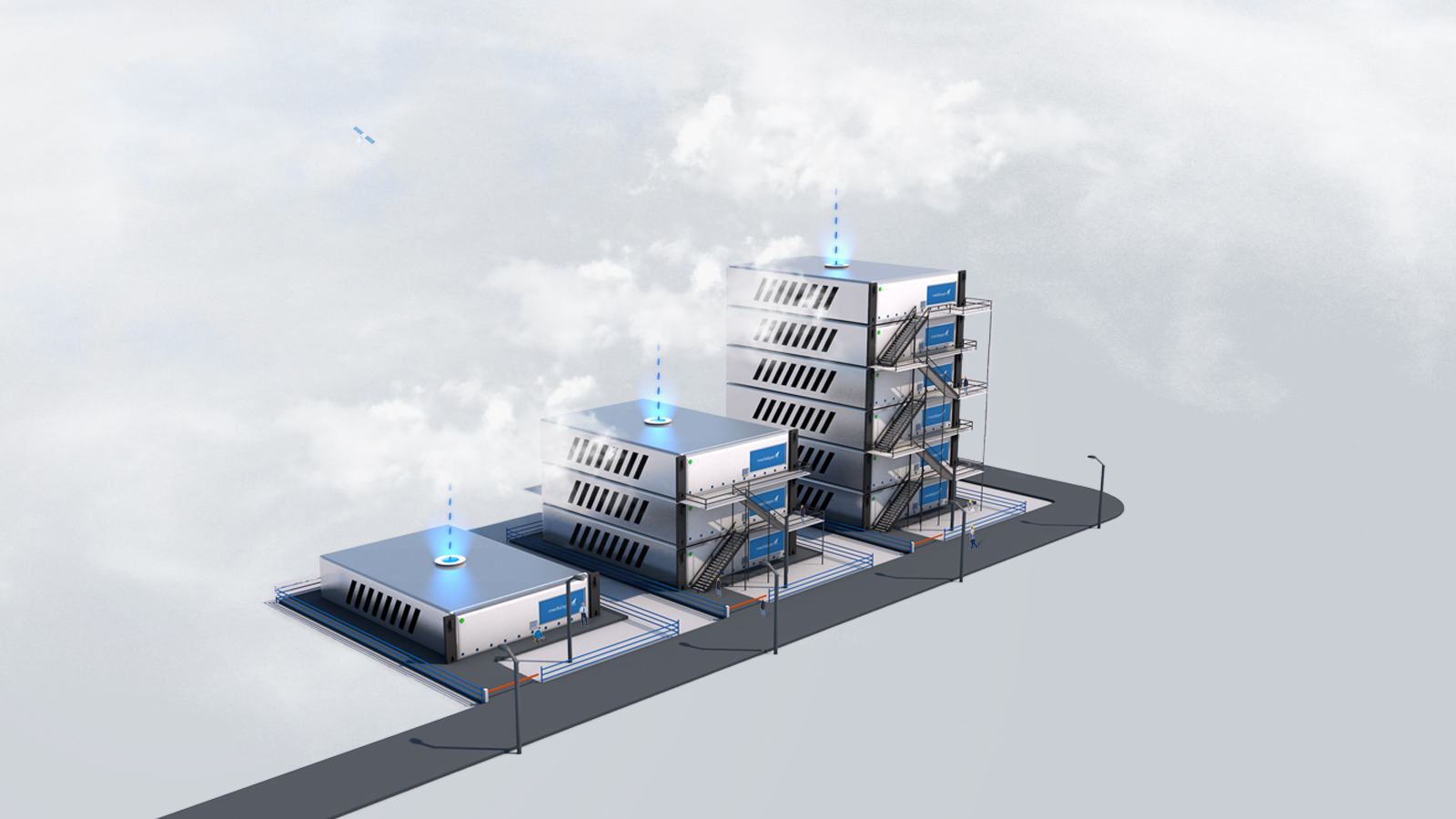 3D Illustration by Timi Kokol and Adam Roberts, showing hosting servers and data transferred in the clouds