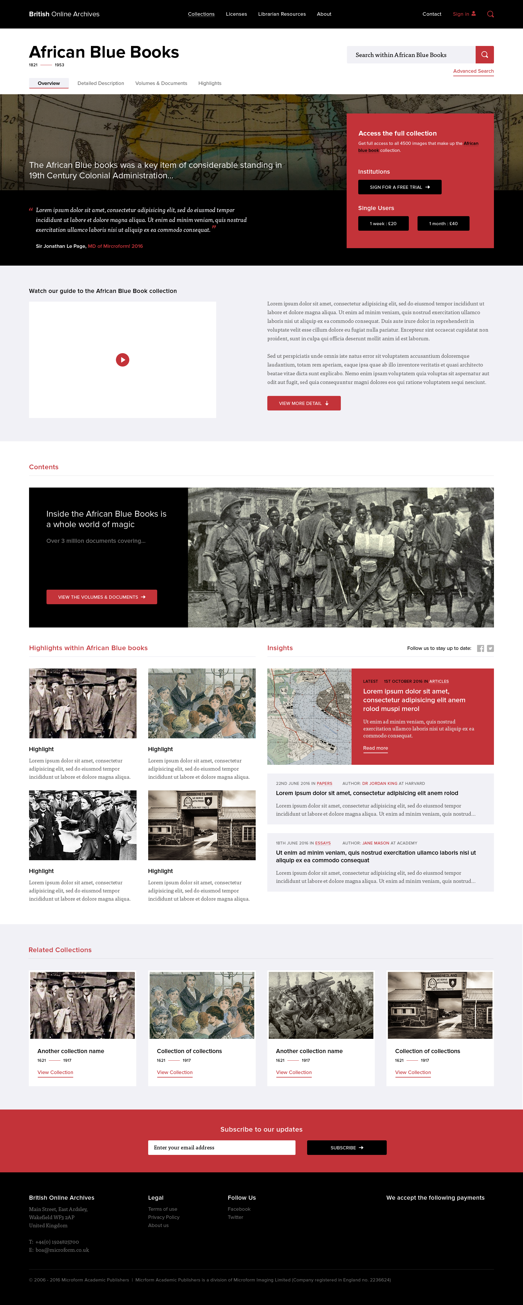Category overview page design for the British Online Archives