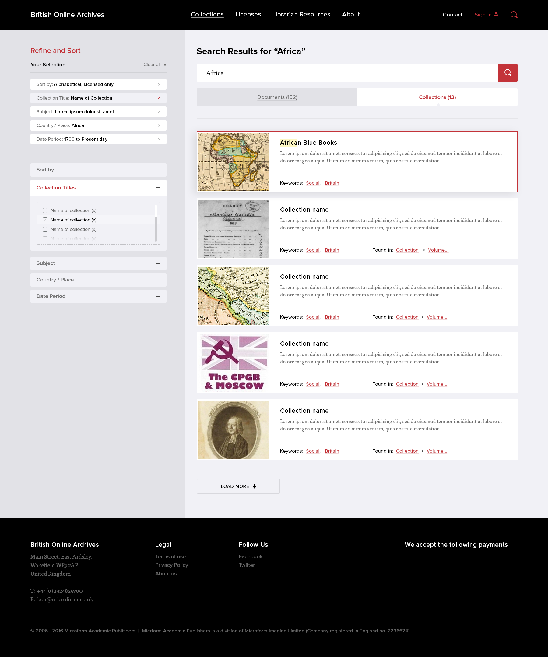 Search results design for the British Online Archives