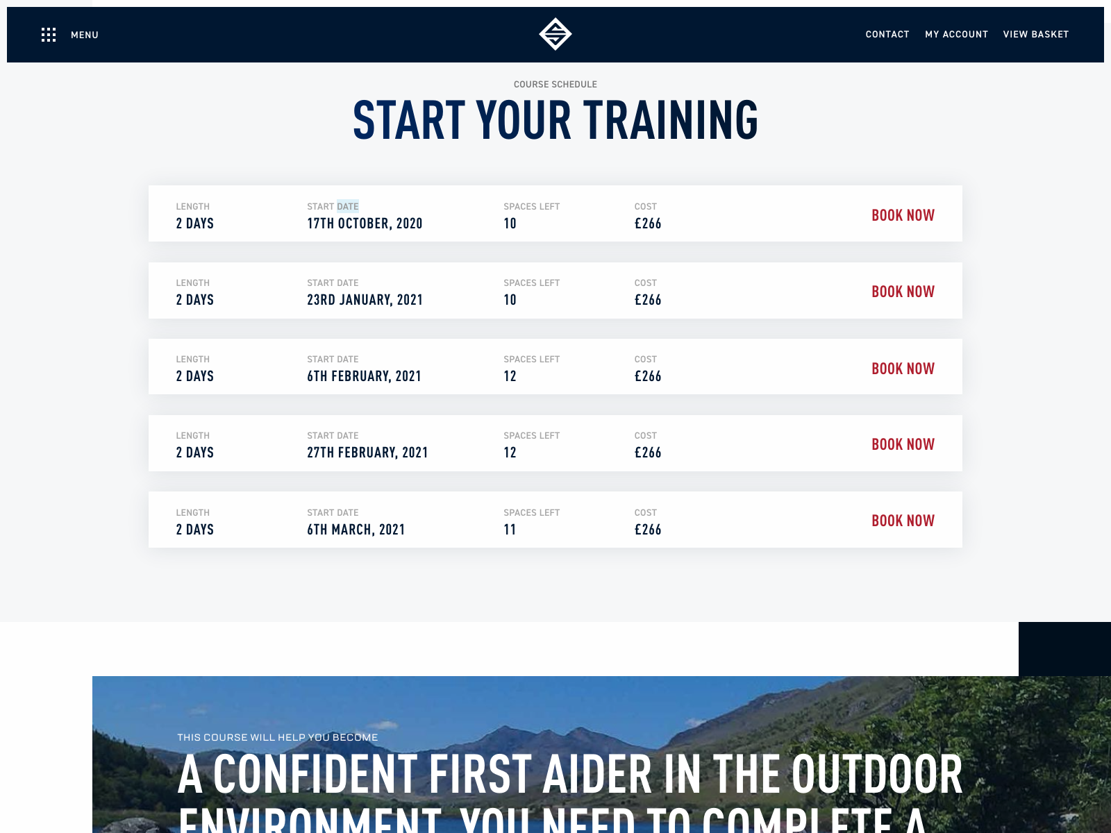 PYB Course page design - start your training section