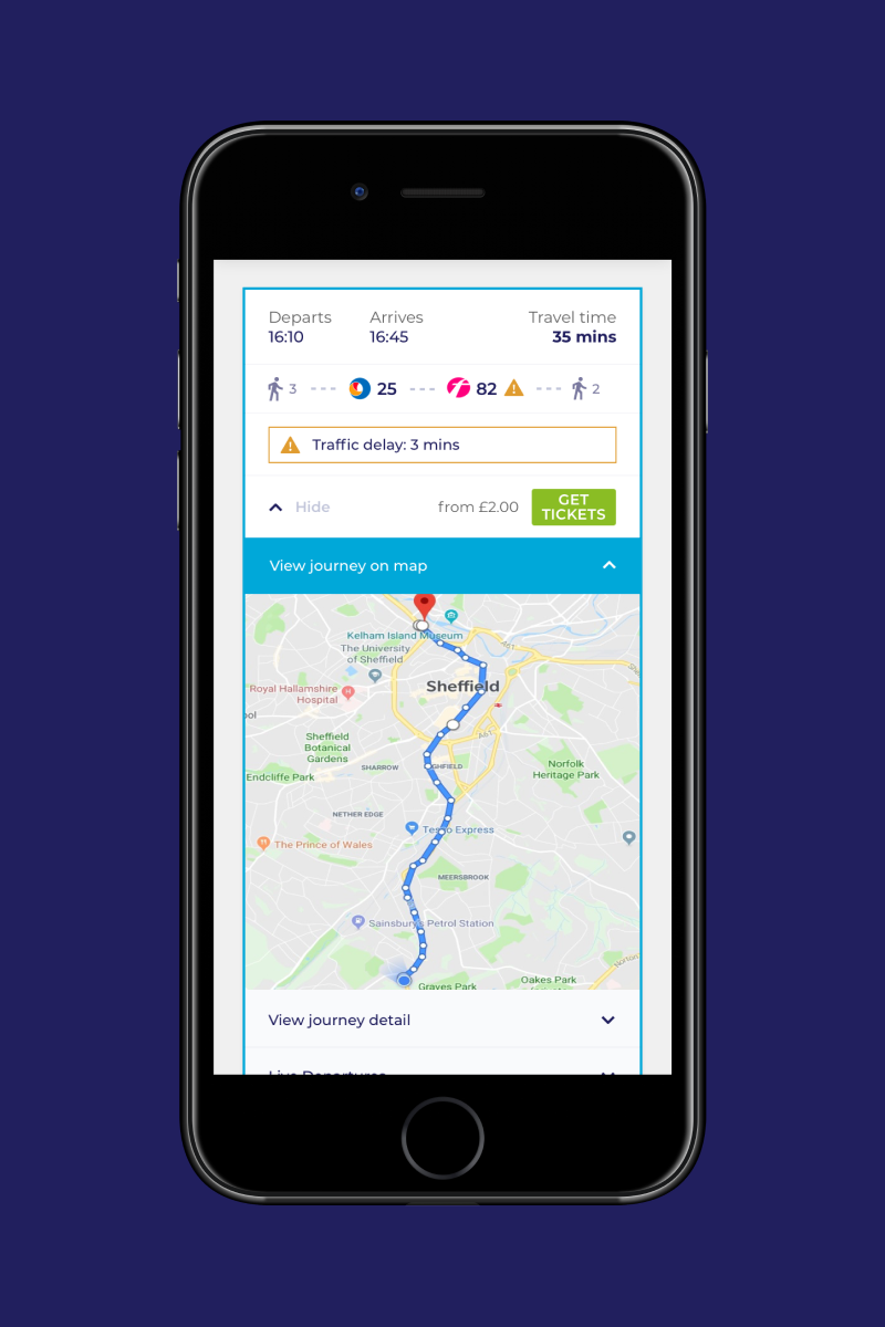 Buses for Sheffield - mobile journey map design