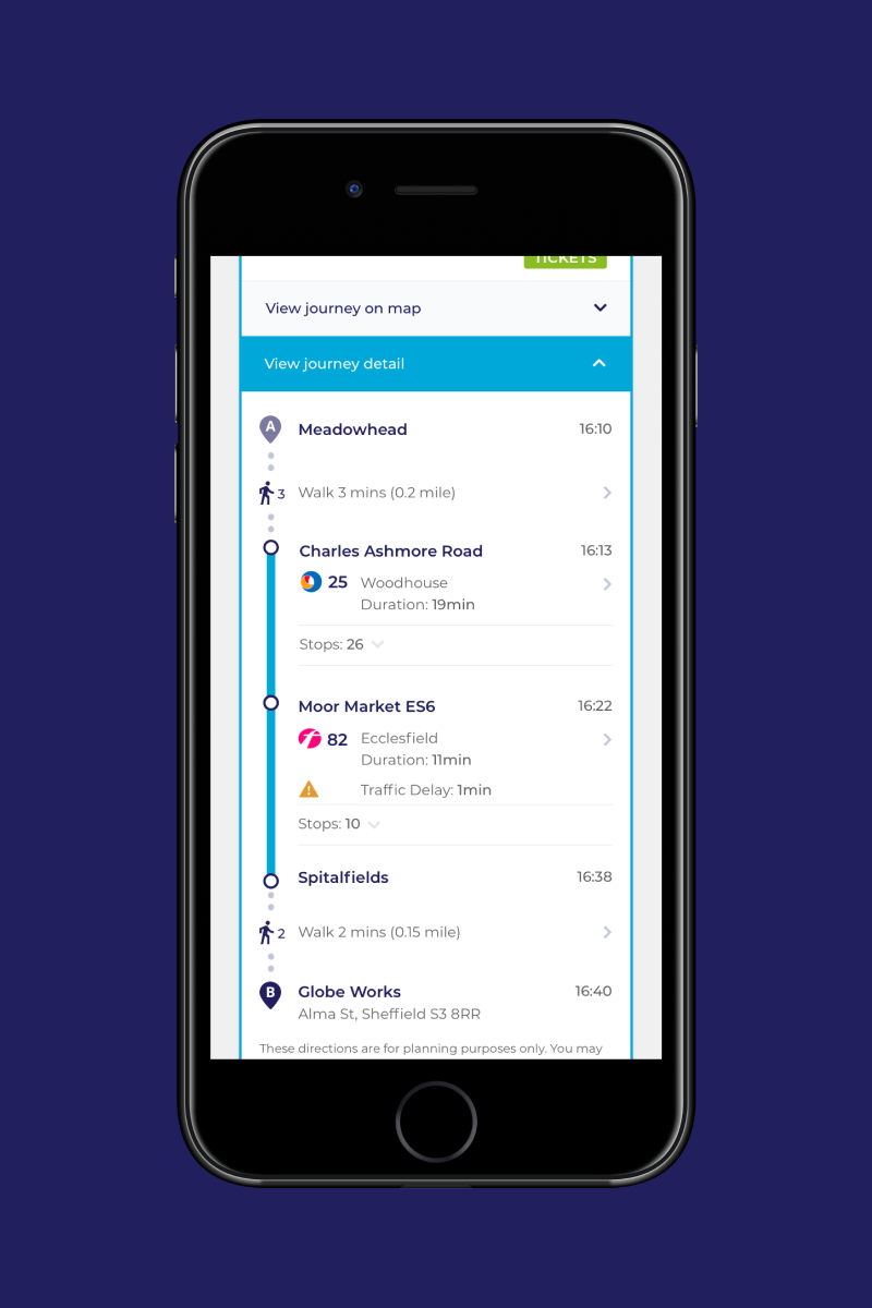 Buses for Sheffield - mobile journey detail design