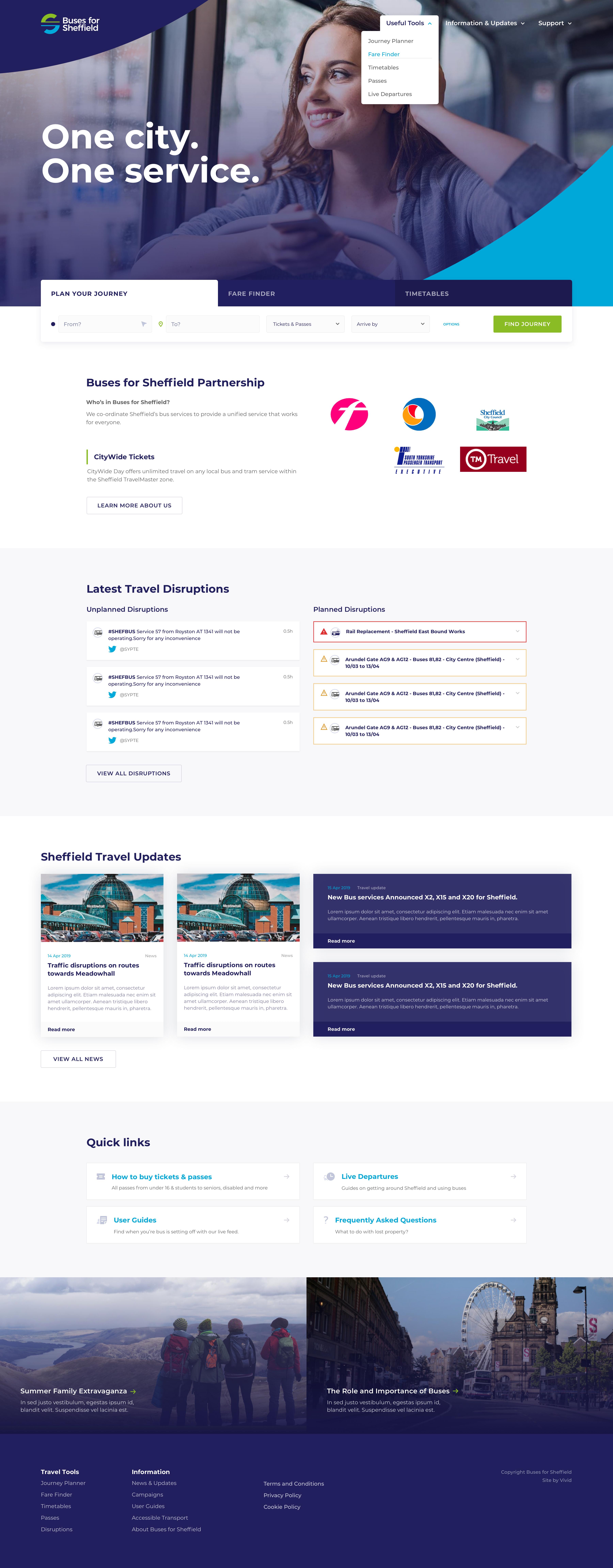 Buses for Sheffield - homepage design for desktop
