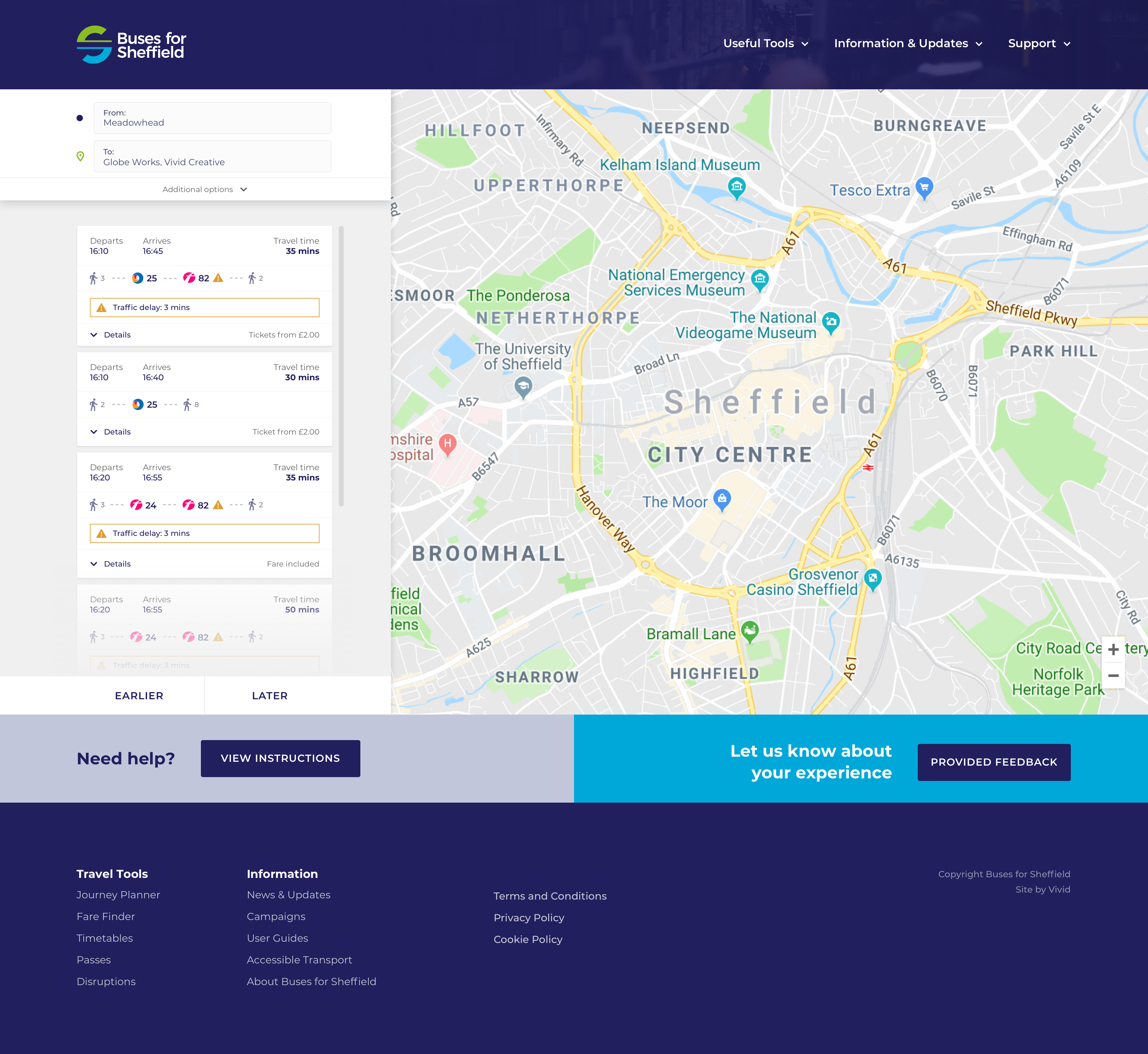 Buses for Sheffield - desktop journey planner design