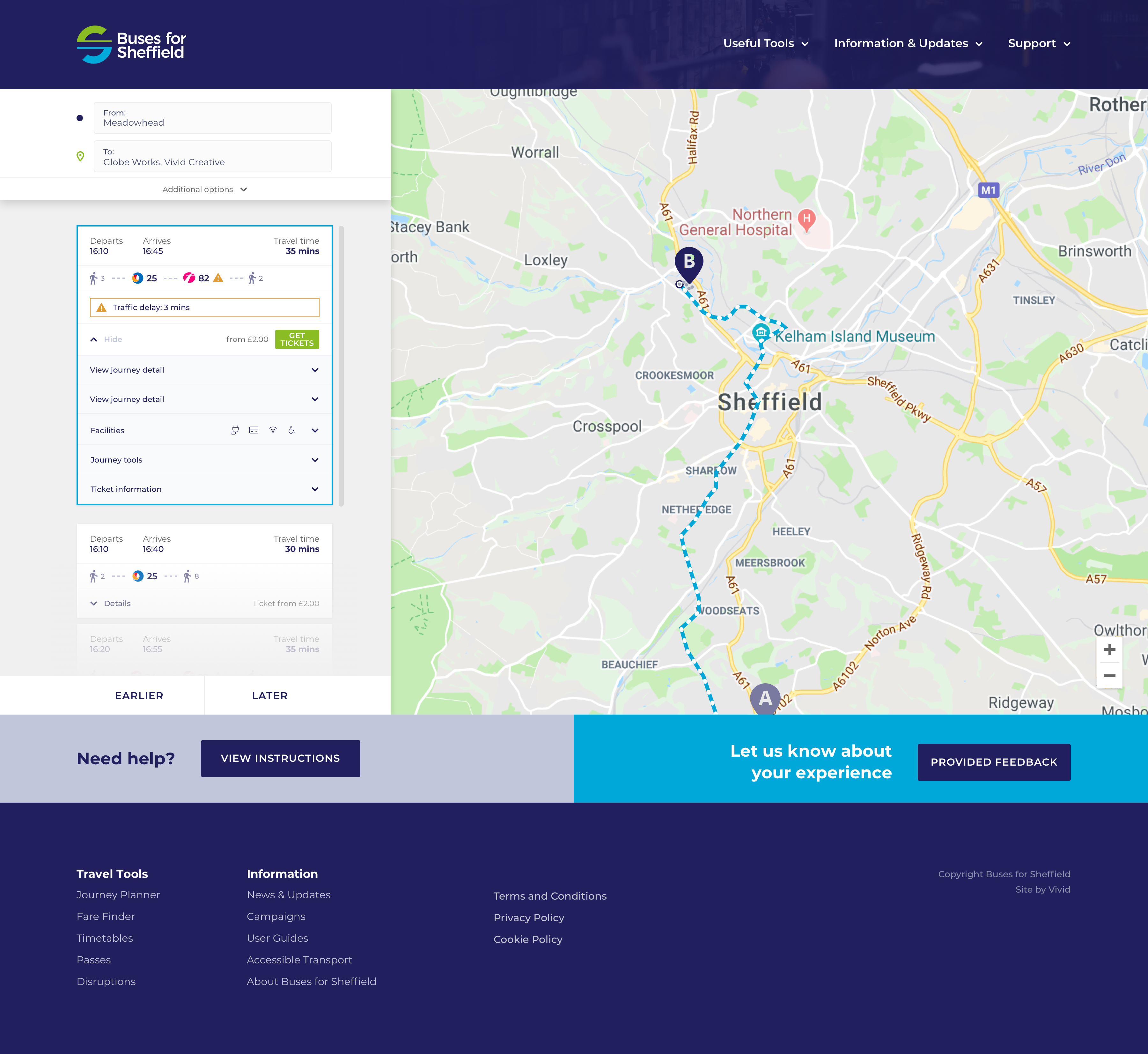 Buses for Sheffield - desktop journey planner design