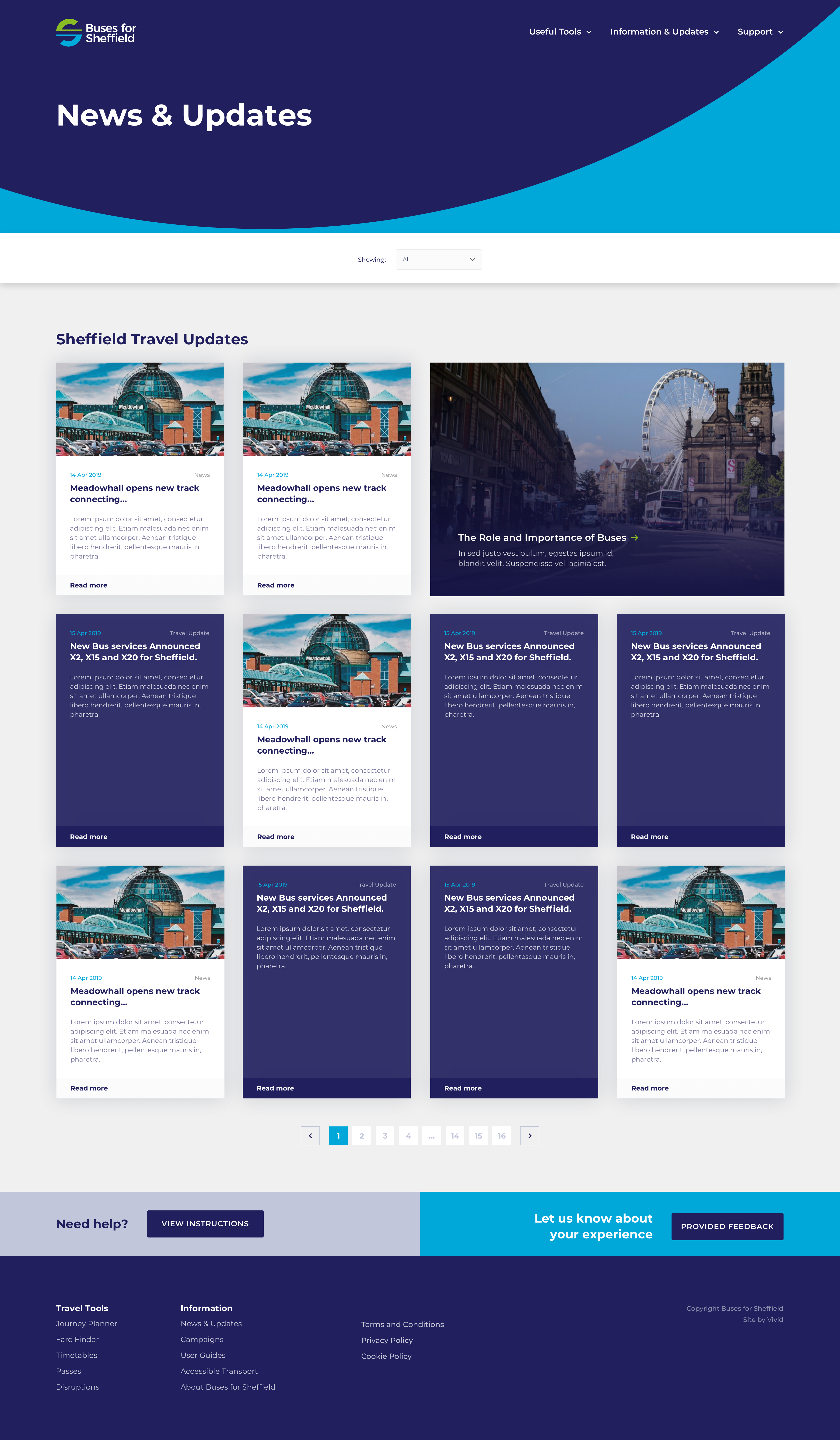 Buses for Sheffield - desktop news page design