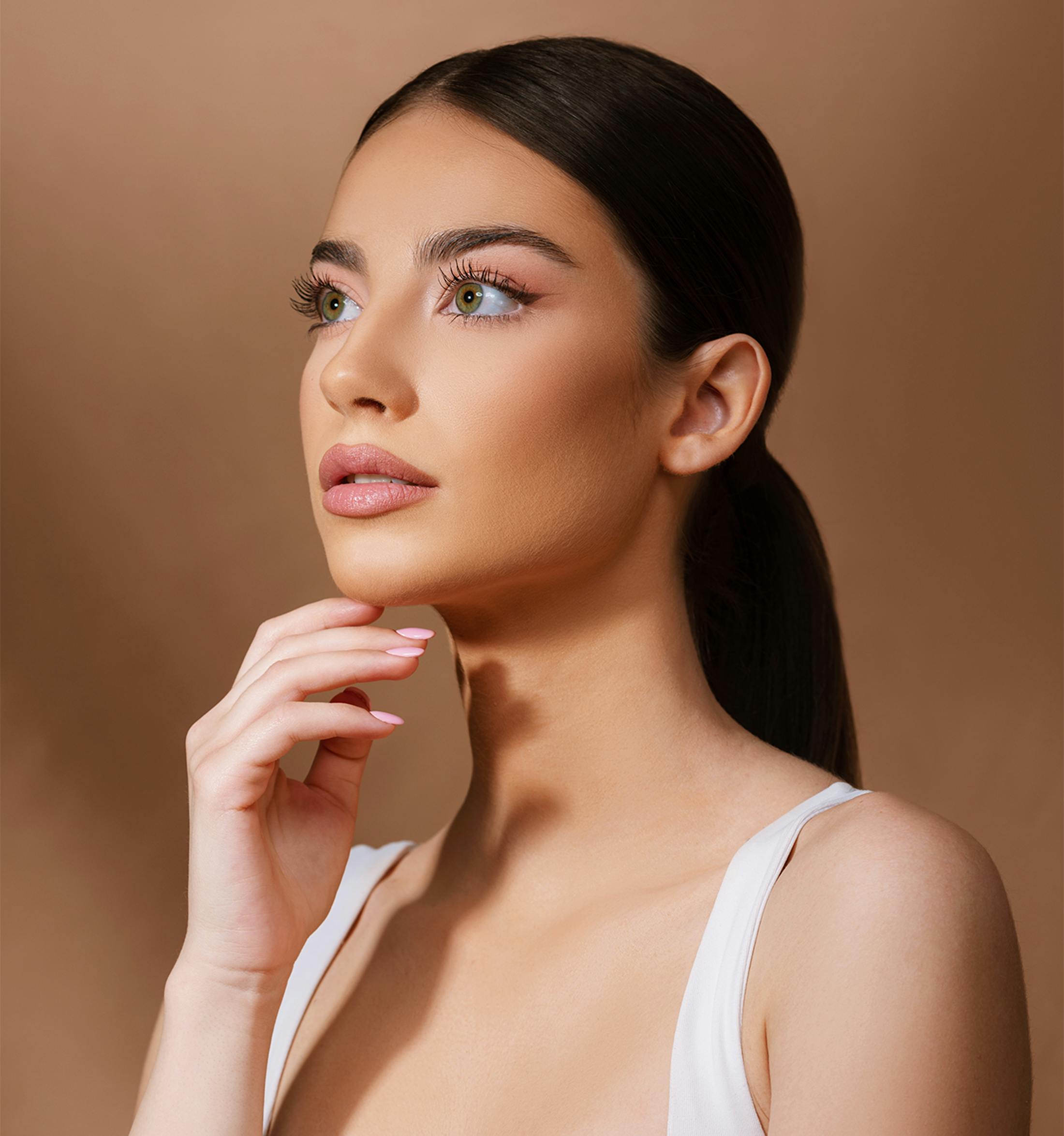 Woman touching her chin