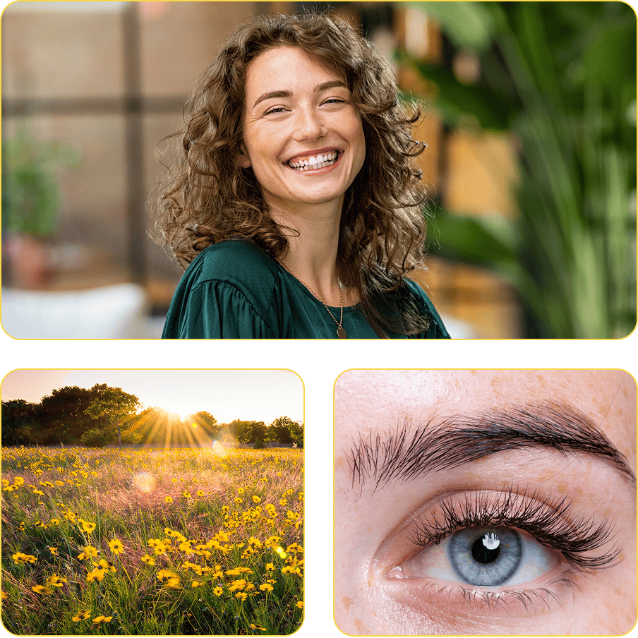 Woman smiling | Flowers | A blue eye
