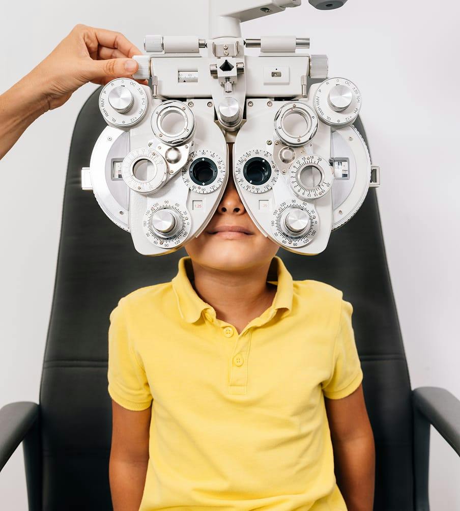Kid during eye exam