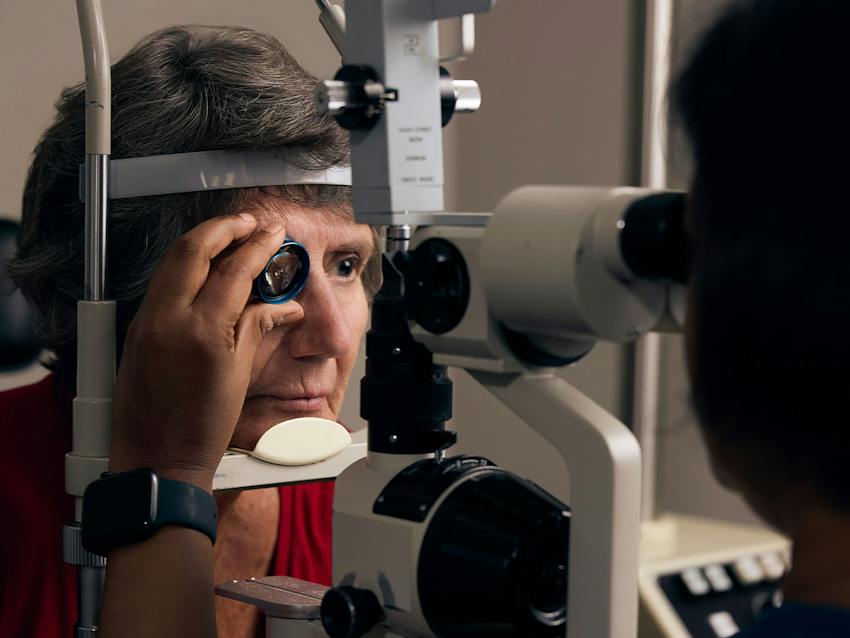 doctor and patient during eye exam