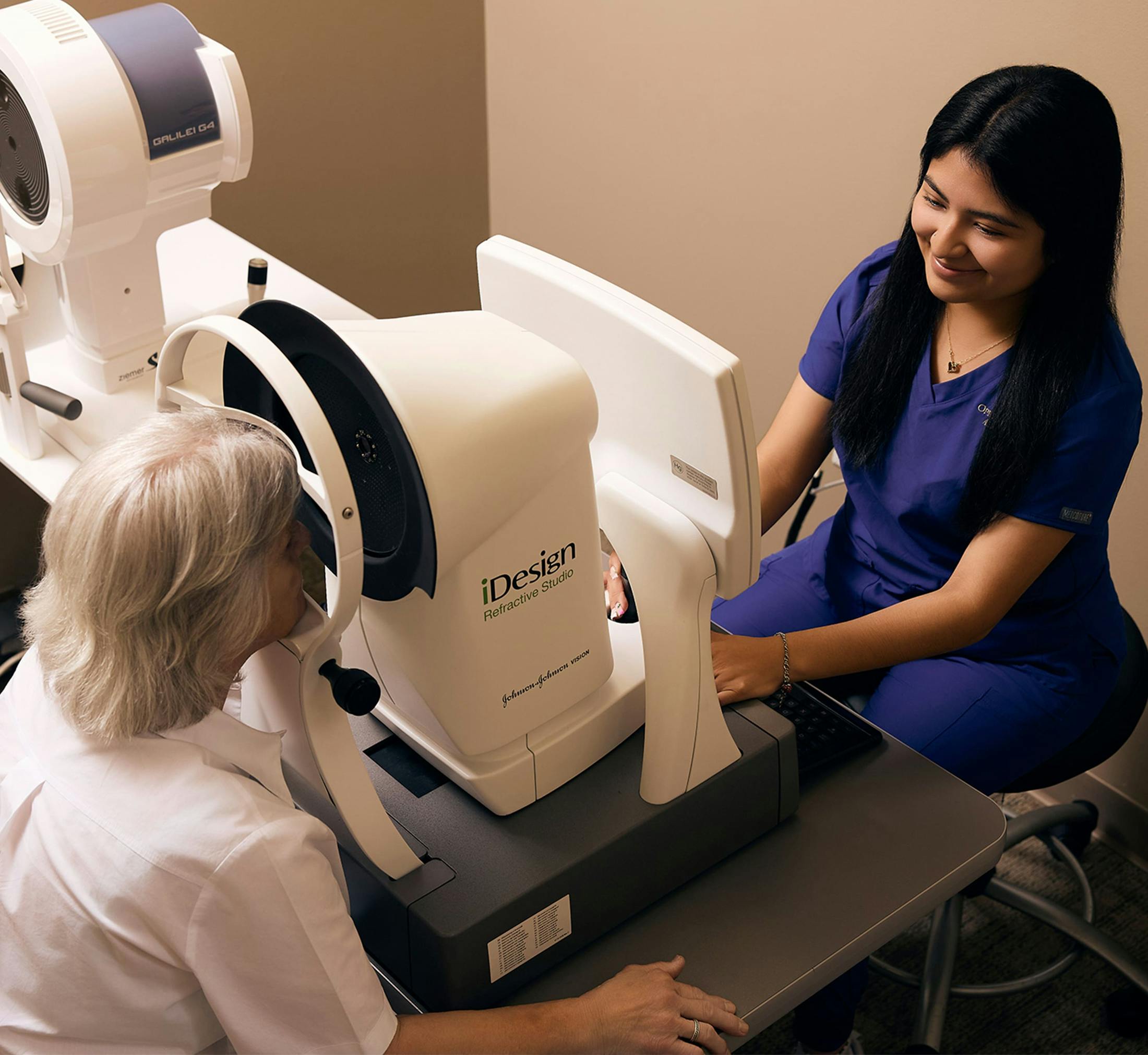 woman and doctor during eye exam