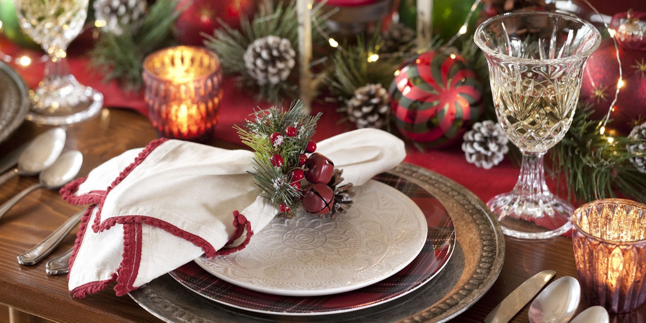 Dining table set with Christmas decoration