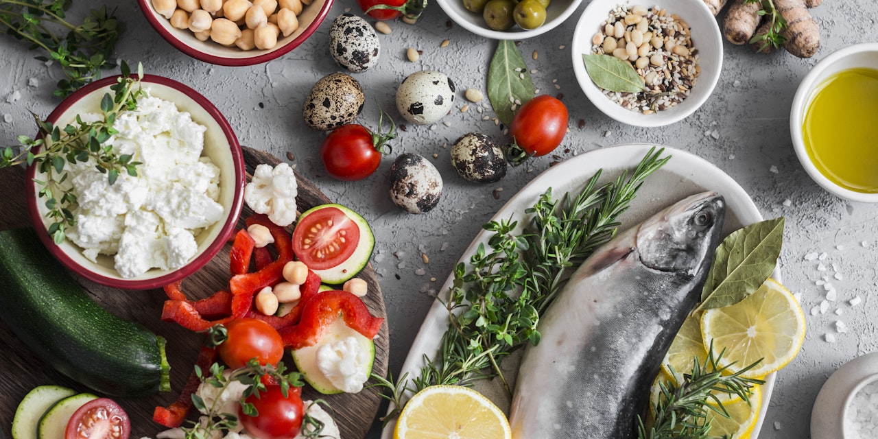 Mediterranean diet ingredients Mediterranean diet ingredients, such as fish, chickpeas and olives