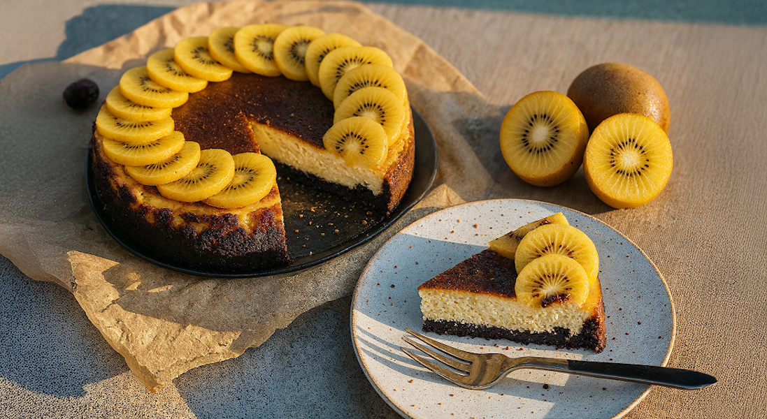 Vanille-Hüttenkäsekuchen mit Kiwi