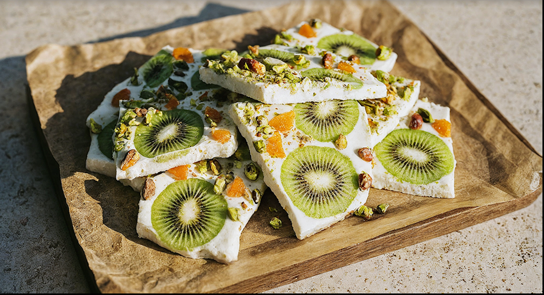 Vanille-Joghurt-Riegel mit Kiwi, Aprikosen und Pistazien