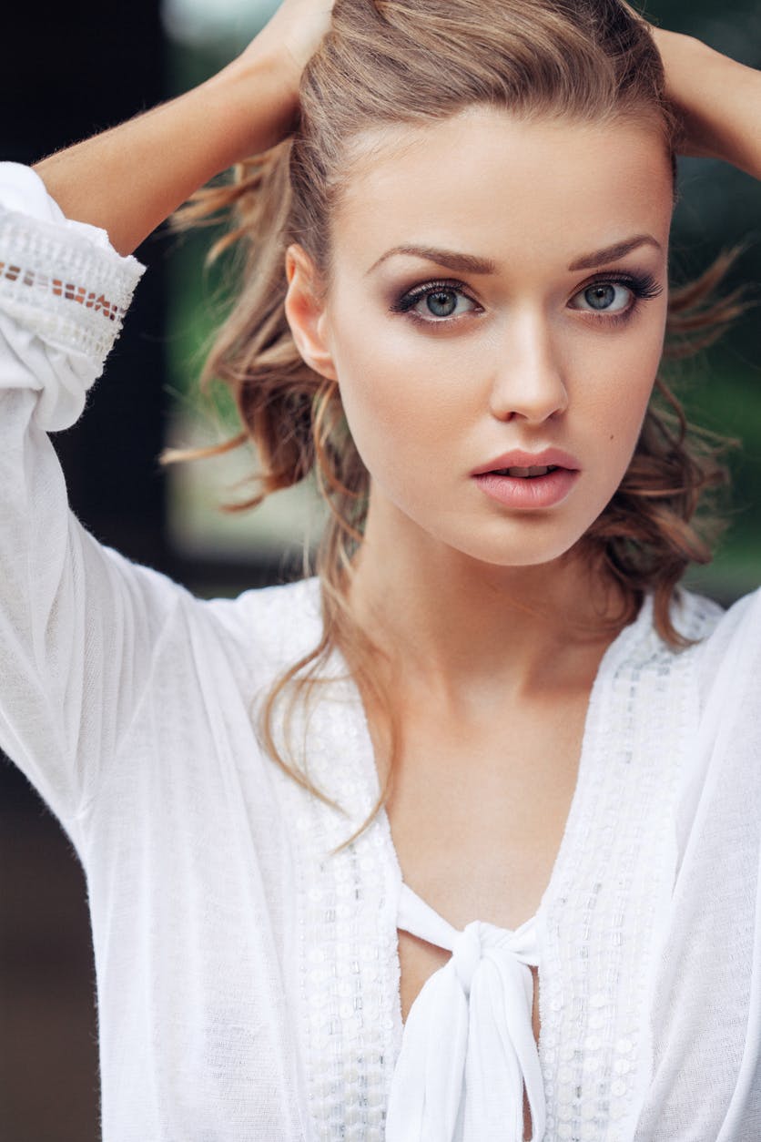Beautiful woman in white and fair skin.