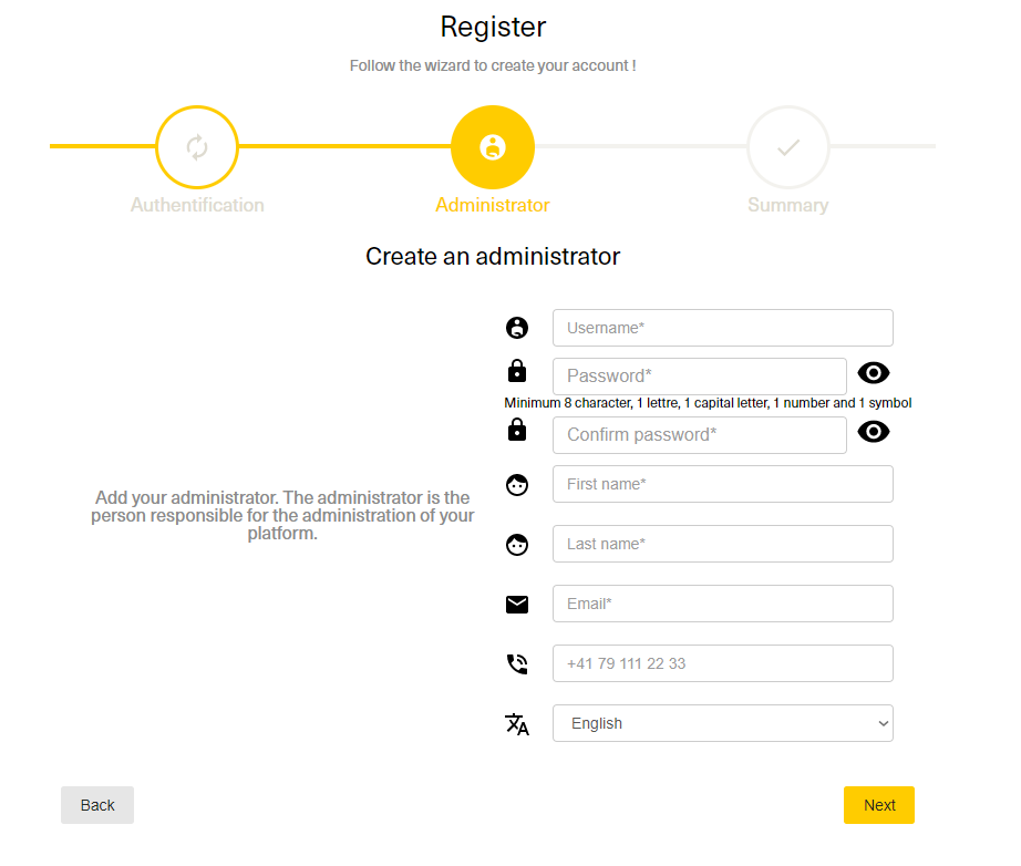Creation of the administrator