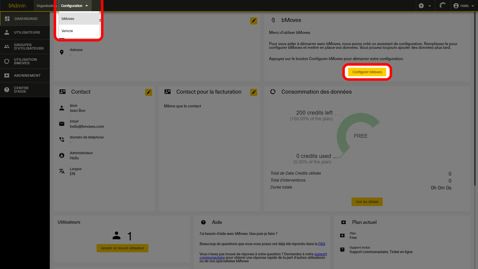 Configurer les éléments bMoves dans bAdmin