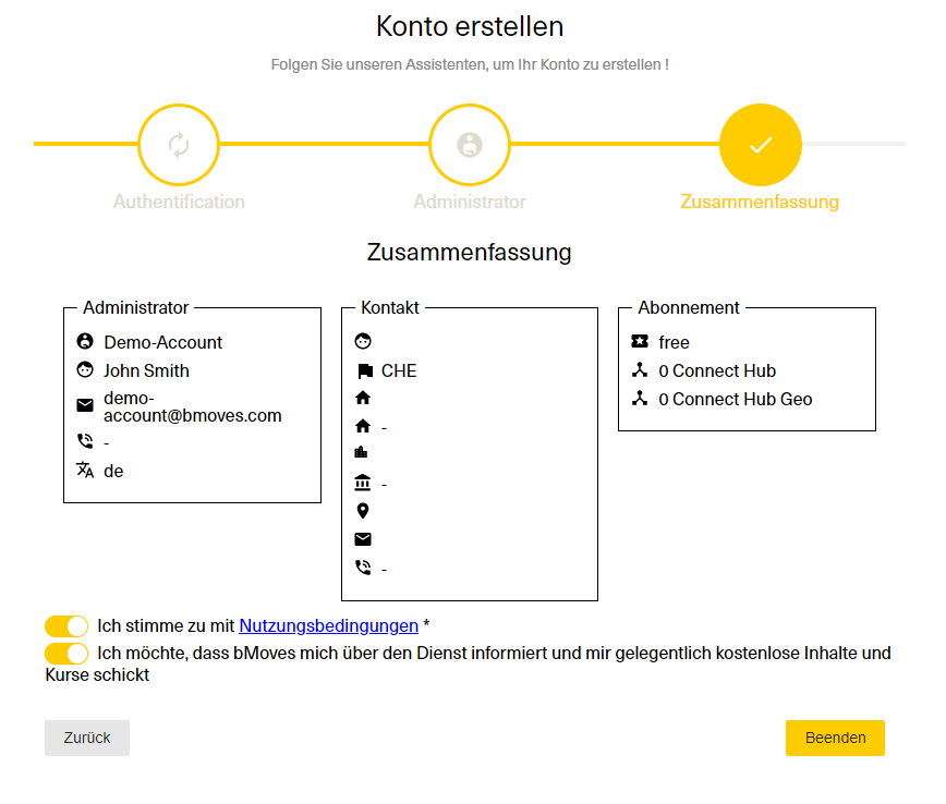 Kontoerstellung - Zusammenfassung