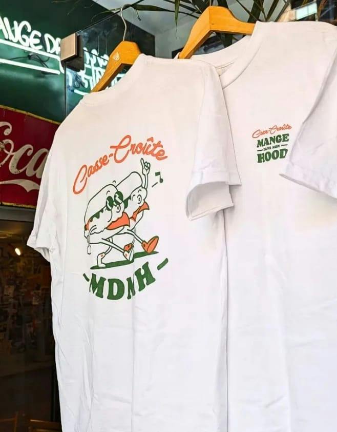 White MDMH T-shirts on hangers