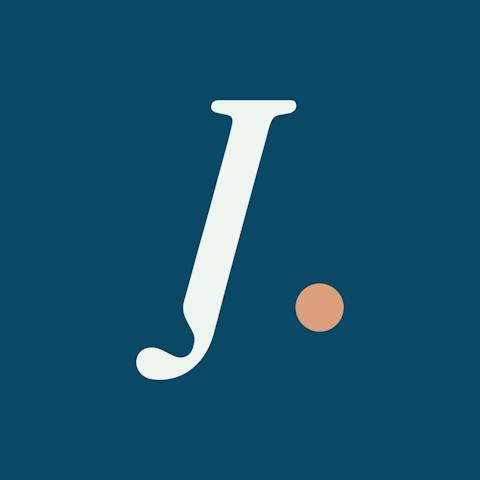 The Jamaal app icon: a serif J and a terracotta dot on a deep blue square