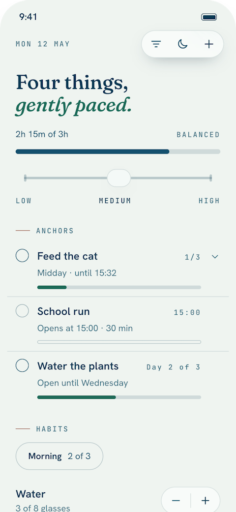 Today on iPhone: one list with Anchors and tasks in order