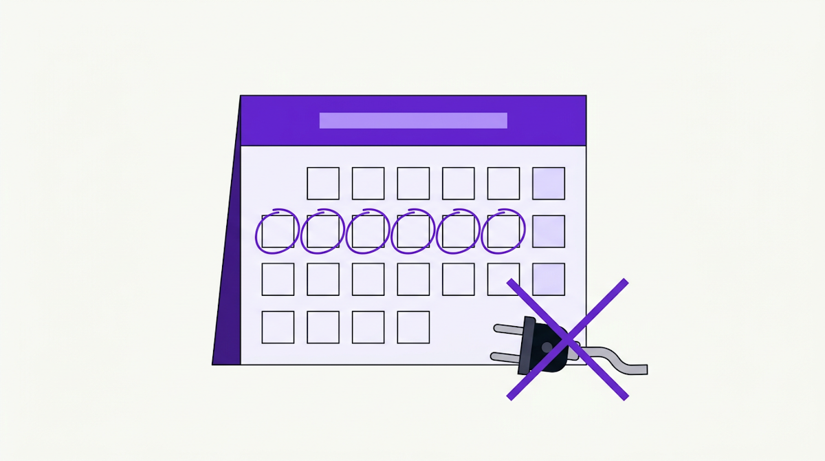A calendar page with several circled dates and an unplugged plug lying beside it.