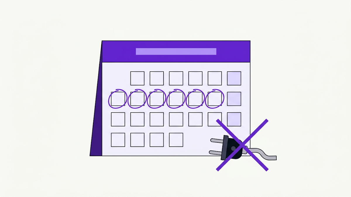 A calendar page with several circled dates and an unplugged plug lying beside it.