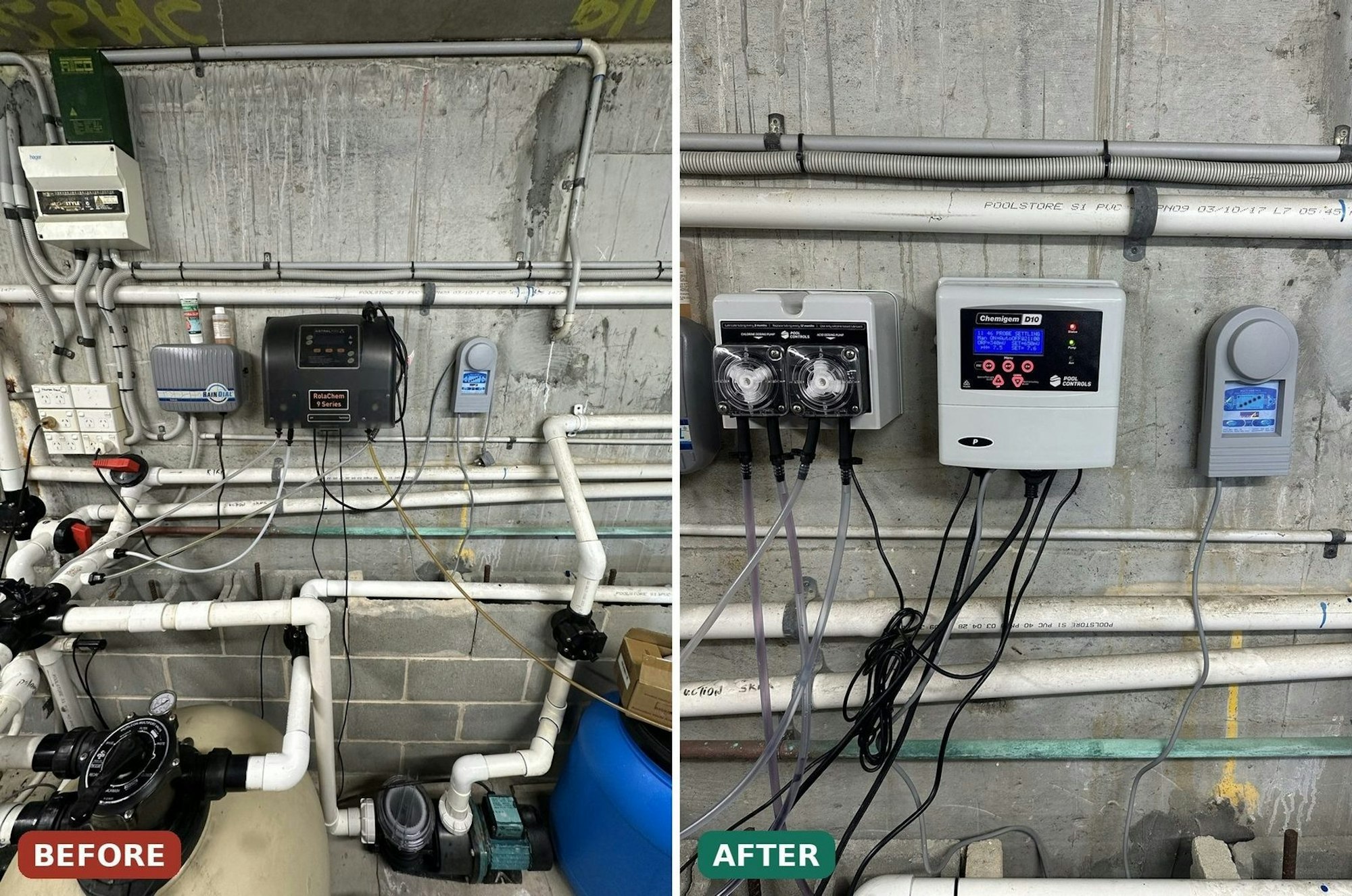 Chlorinator and dosing upgrade, before and after