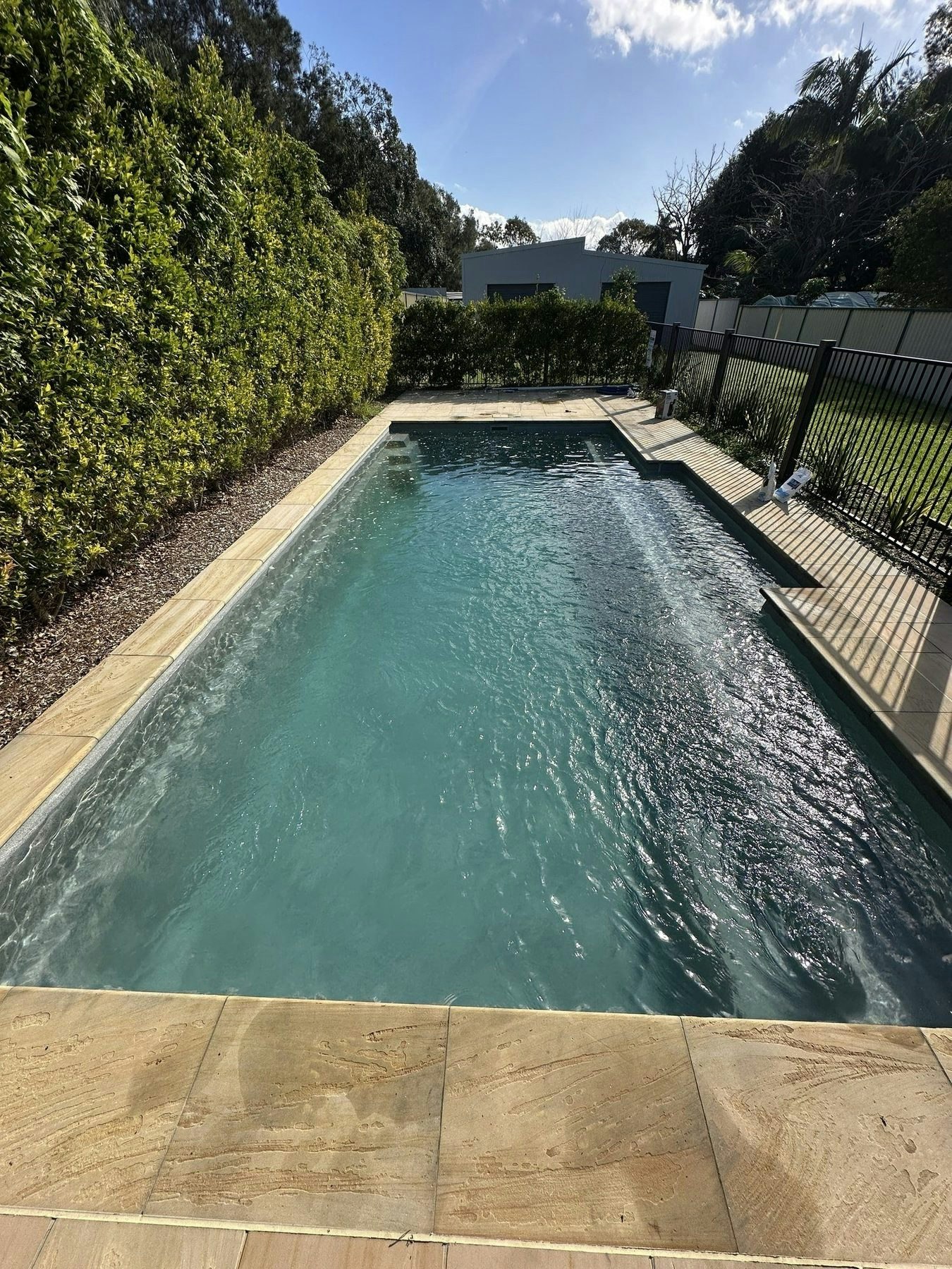 Rectangle pool with sandstone surrounds in Sydney