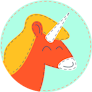 Orange unicorn on mint background