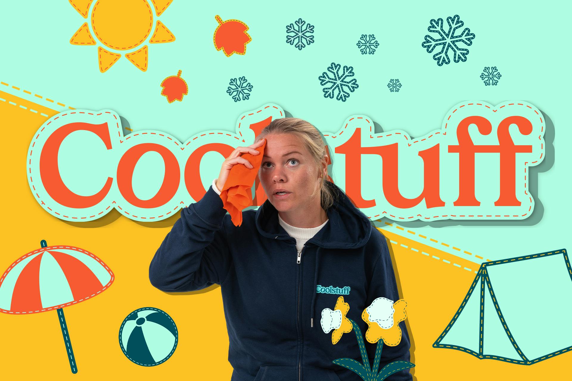 Coolstuff logo med tema årstider med snöflingor, höstlöv, påsk och sommar