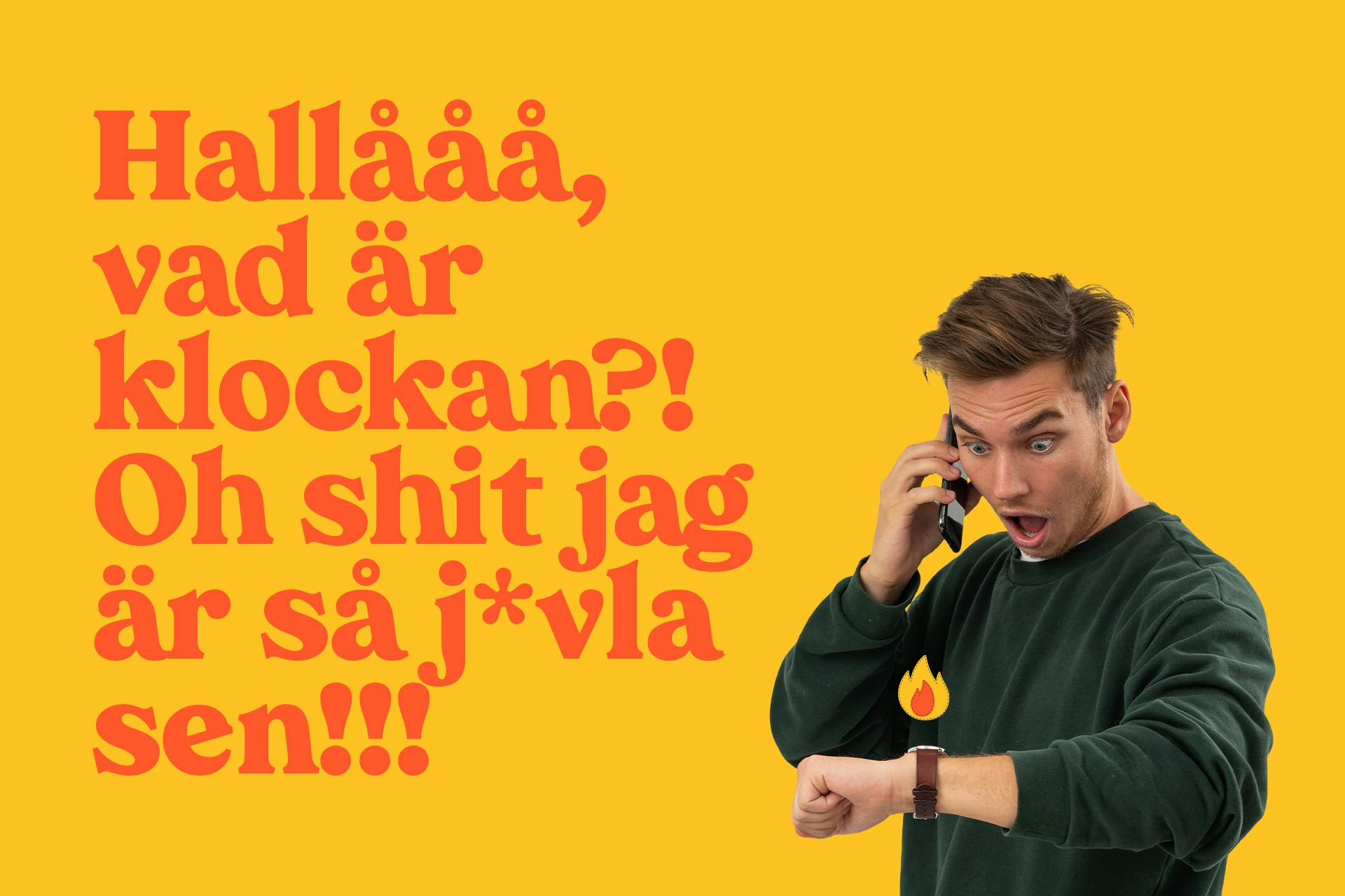 Stressad man tittar på sin klocka för sommartid