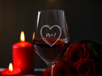Wine Glass heart and initials