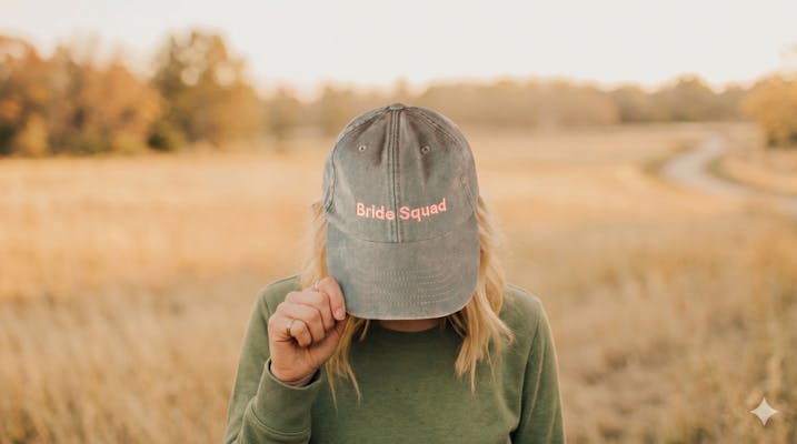 Vintage caps med brodert "Bride Squad"-tekst til utdrikningslag