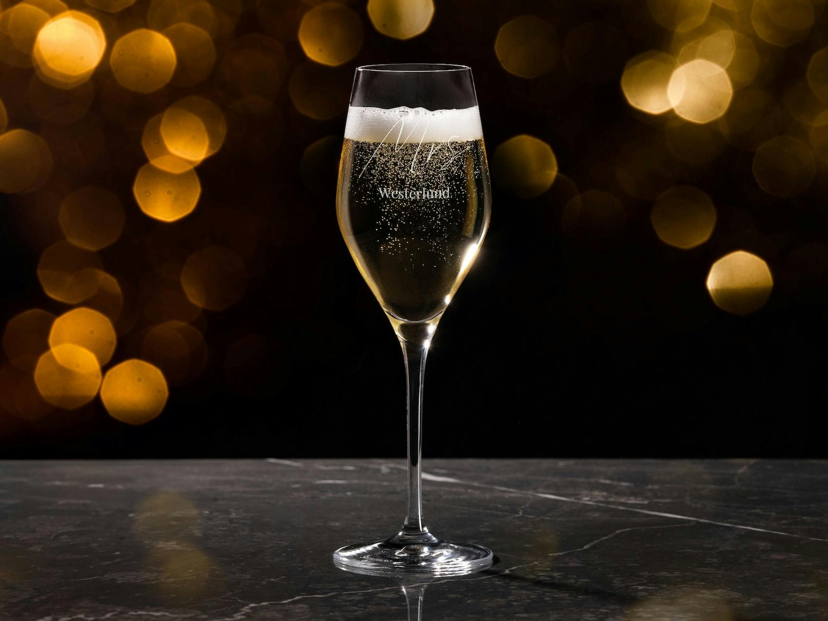 Champangeglas med namn på