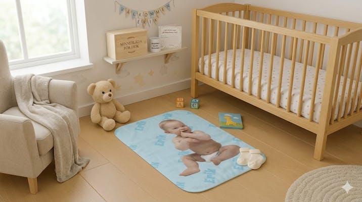En mjuk personlig babyfilt med ett broderat namn. En klassisk och varm babyshower present.