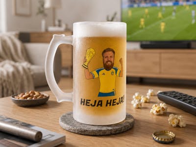 frostat ölglas med personlig fotbolls VM design