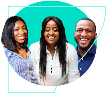 Three people smiling