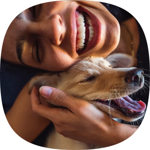 woman holding dog