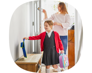 woman and daughter arriving home