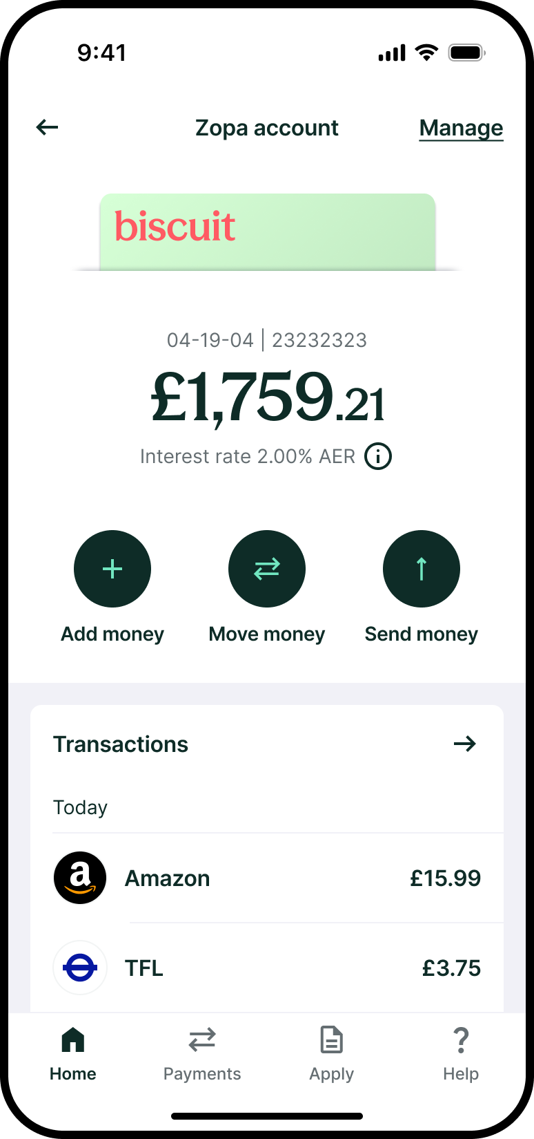 biscuit bank account dashboard