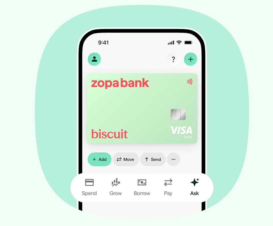 Zopa app showing Biscuit bank card
