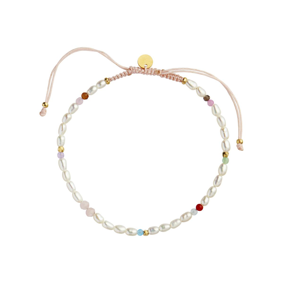 Confetti Pearl Bracelet With Pink Pastel Mix With Pink Ribbon