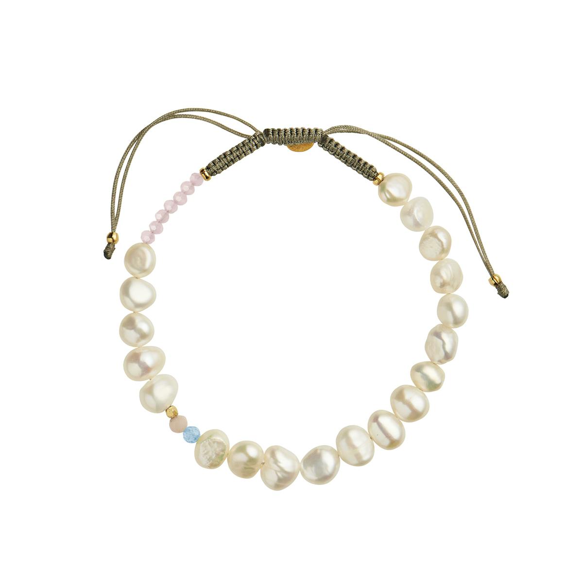 Perlie Creme Bracelet With Blue & Pink Stone